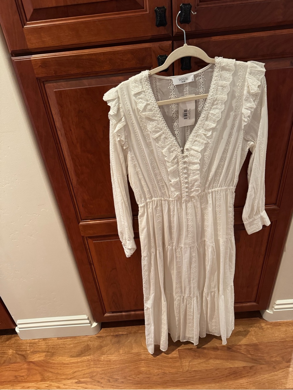 Wren White Eyelet Ruffle Maxi Dress